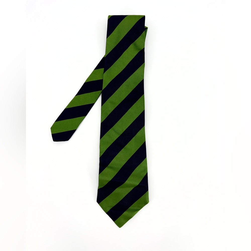 J. Crew Prep School Silk Fraternity Golf Course Green and Navy Striped Italy Tie